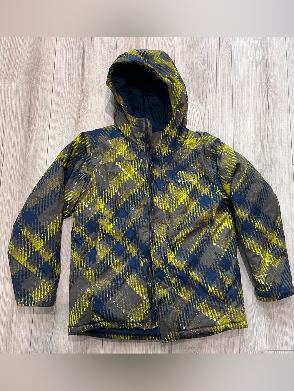Columbia Jacket Boys Blue Green Plaid Waterproof Insulated Ski Winter Jacket